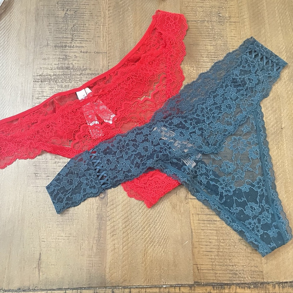 Victoria's Secret Very Sexy Lace Thong Panty Lot Of 2 VS XL‎ NWT Teal Red NWT